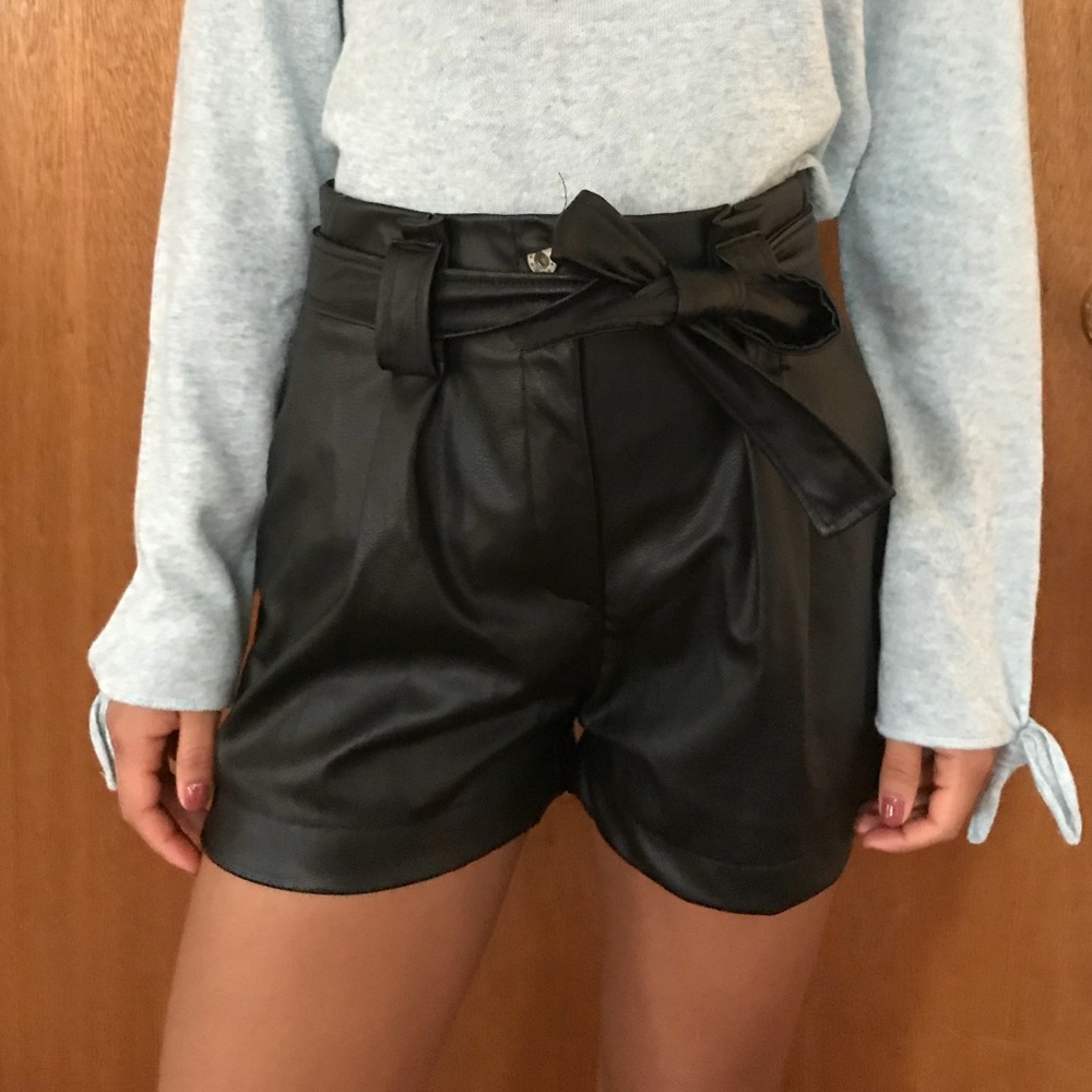 Black vegan leather shorts